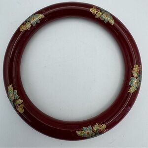 Vintage Hand Painted Floral Red Lucite Bangle Bracelet